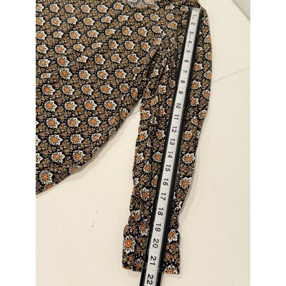 Loft Top Womens Peasant Cottageocre Floral Old Money Romantic Black Orange Sz S - Picture 10 of 11